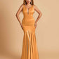 Satin Deep V-neck Mermaid Bridesmaid Dresses Half Open Back Floor Length