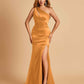 Sexy Satin Key Hole Bridesmaid Dresses One Shoulder Key Hole Floor Length Sheath For Sale