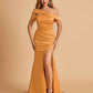 Unique Satin Mermaid Prom Dresses With Off Shoulder Straps Side Slit Floor Length