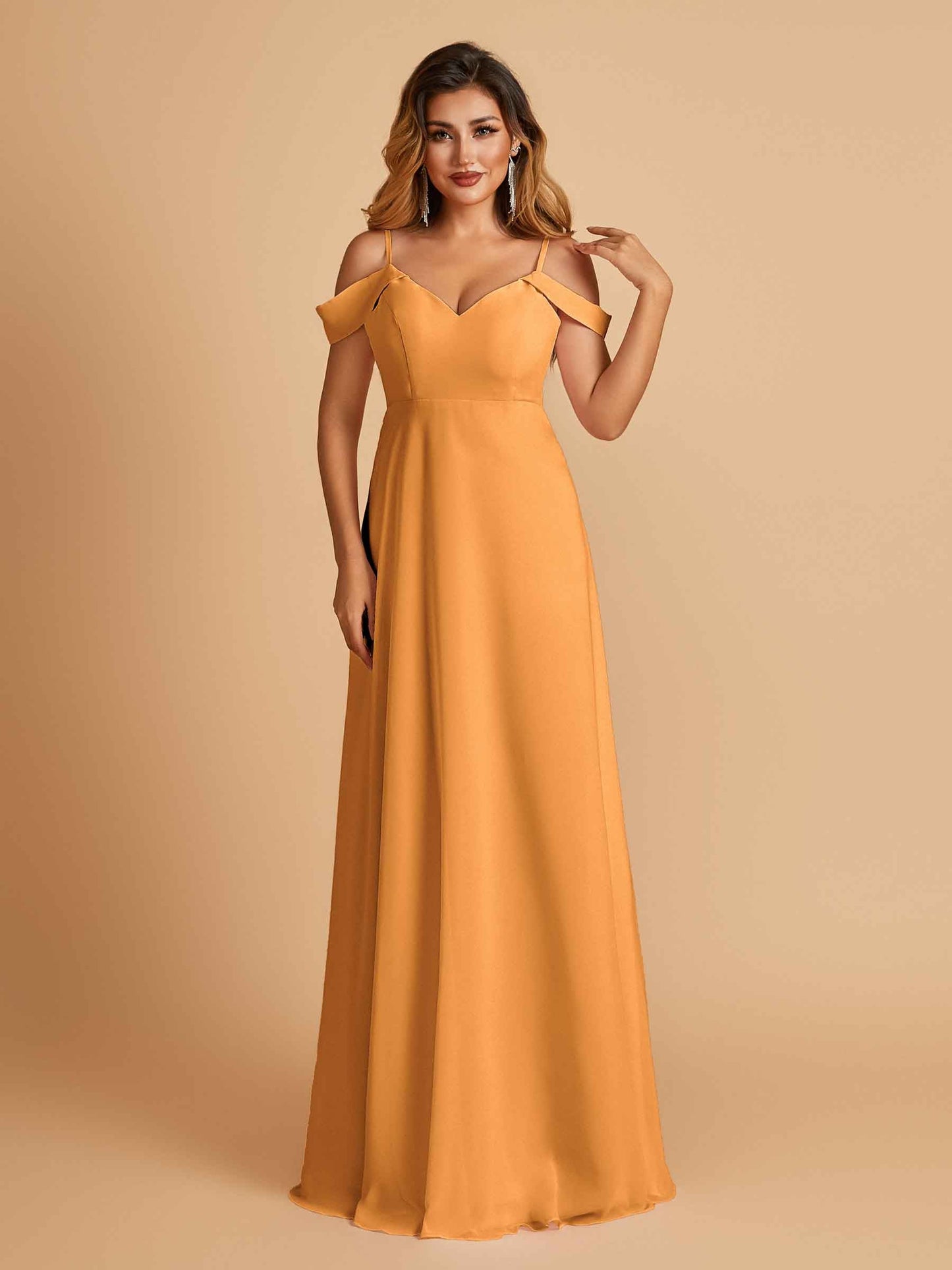 Chiffon Off-shoulder Long Bridesmaid Dresses V-neck Floor Length A-line For Sale