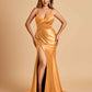 Satin Mermaid V-neck Bridesmaid Dresses Spaghetti Straps Side Slit Floor Length