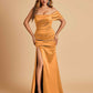 Satin One-shoulder Long Prom Dresses Side Slit With Pleats Mermaid