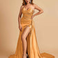 Sexy Satin Corset Prom Dresses Sweetheart Side Slit With Train Floor Length