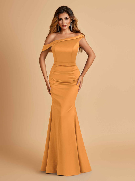 Charming Satin Off Shoulder Mermaid Bridesmaid Dresses Straps Floor Length