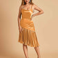 Sexy Satin Midi Asymmetrical Bridesmaid Dresses Spaghetti Straps Mermaid With Ruffles
