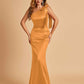 Sexy Satin One Shoulder Bridesmaid Dresses Long Zipper Side Floor Length Sheath