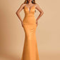 Satin Deep V-neck Mermaid Bridesmaid Dresses Open Back Floor Length