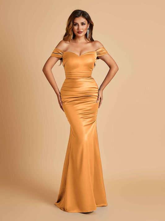 Satin Mermaid Off Shoulder Bridesmaid Dresses Sweetheart Floor Length