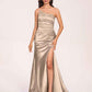 Satin One-shoulder Mermaid Bridesmaid Dresses Side Slit Pleats Floor Length