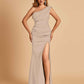 Satin One-shoulder Bridesmaid Dresses Mermaid Side Slit Sleeveless Floor Length