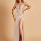 Sexy Sweetheart Sheath Prom Dresses Spaghetti Straps Satin Side Slit Pleats Floor Length