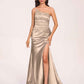 Satin One-shoulder Mermaid Prom Dresses Side Slit Pleats Floor Length