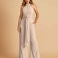 Chiffon Bridesmaid Jumpsuit Jewel Neck Sleeveless Floor Length With Pockets