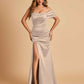 Satin One-shoulder Long Bridesmaid Dresses Side Slit With Pleats Mermaid