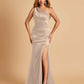 Sexy Satin Key Hole Bridesmaid Dresses One Shoulder Key Hole Floor Length Sheath For Sale