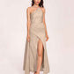Sexy Satin Halter Strap Sheath Bridesmaid Dresses Side Slit Pleats Floor Length