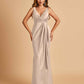 Sexy Satin Sheath V-neck Bridesmaid Dresses Strapless Floor Length