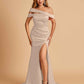 Unique Satin Mermaid Prom Dresses With Off Shoulder Straps Side Slit Floor Length