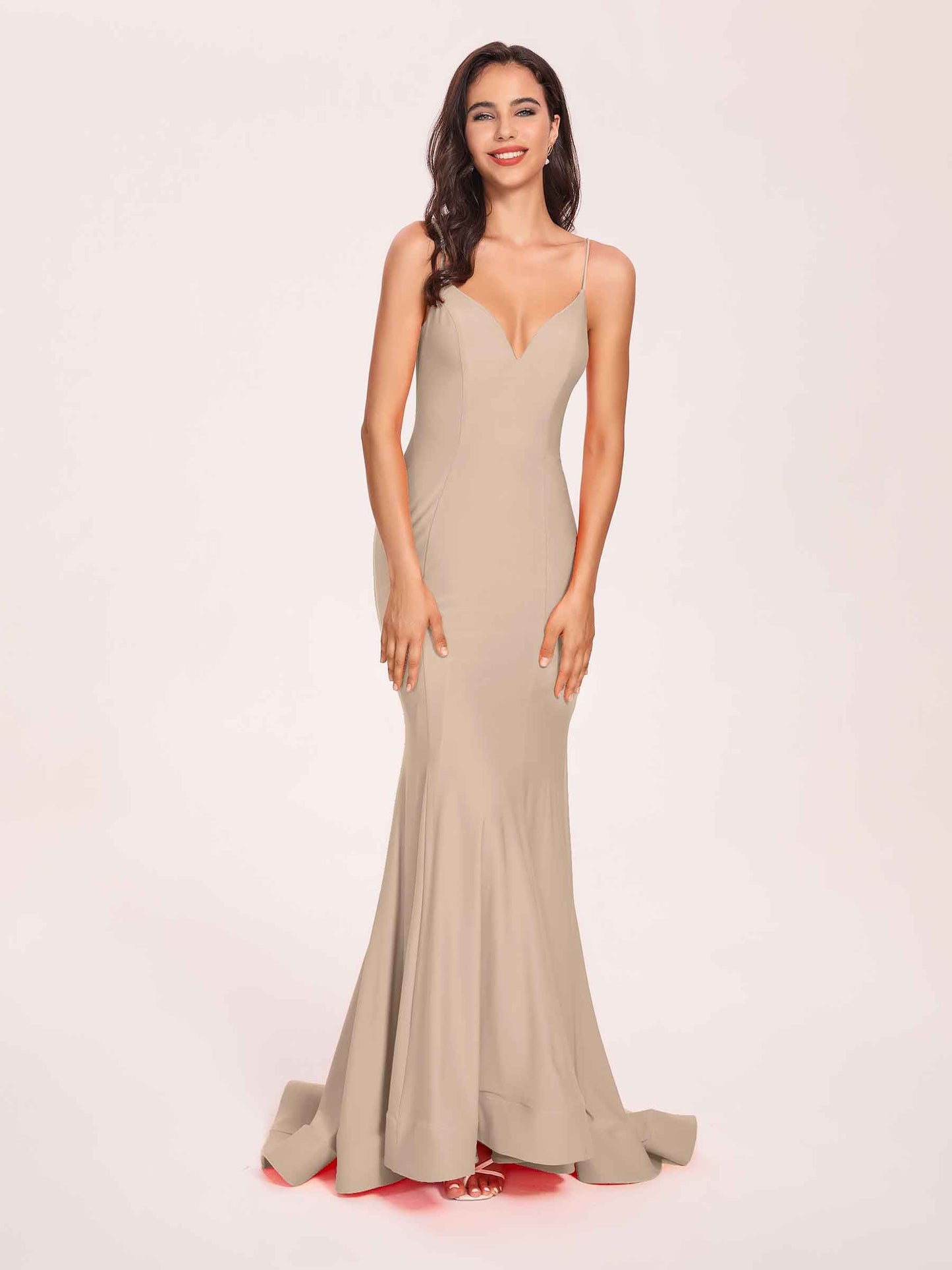 Sexy Satin Mermaid Prom Dresses Spaghetti Straps V-neck Floor Length Lace-up Back