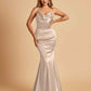 Satin Mermaid Open Back Bridesmaid Dresses Spaghetti Straps Scoop Floor Length