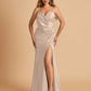 Sexy Satin Sheath Prom Dresses Spaghetti Straps V-neck Side Slit Floor Length