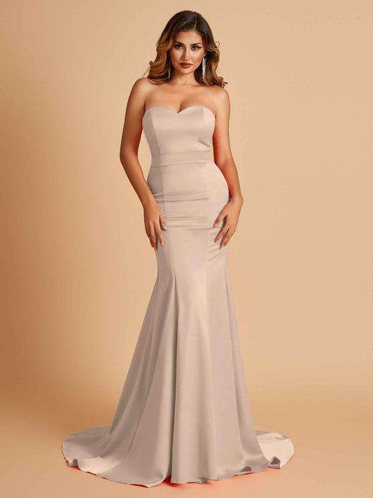 Sexy Satin Sweetheart Mermaid Bridesmaid Dresses Strapless Floor Length