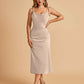 Sexy Satin Midi Prom Dresses Spaghetti Straps Slip Scoop Side Slit