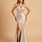 Satin Mermaid V-neck Bridesmaid Dresses Spaghetti Straps Side Slit Floor Length