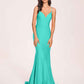 Sexy Satin Mermaid Prom Dresses Spaghetti Straps V-neck Floor Length Lace-up Back