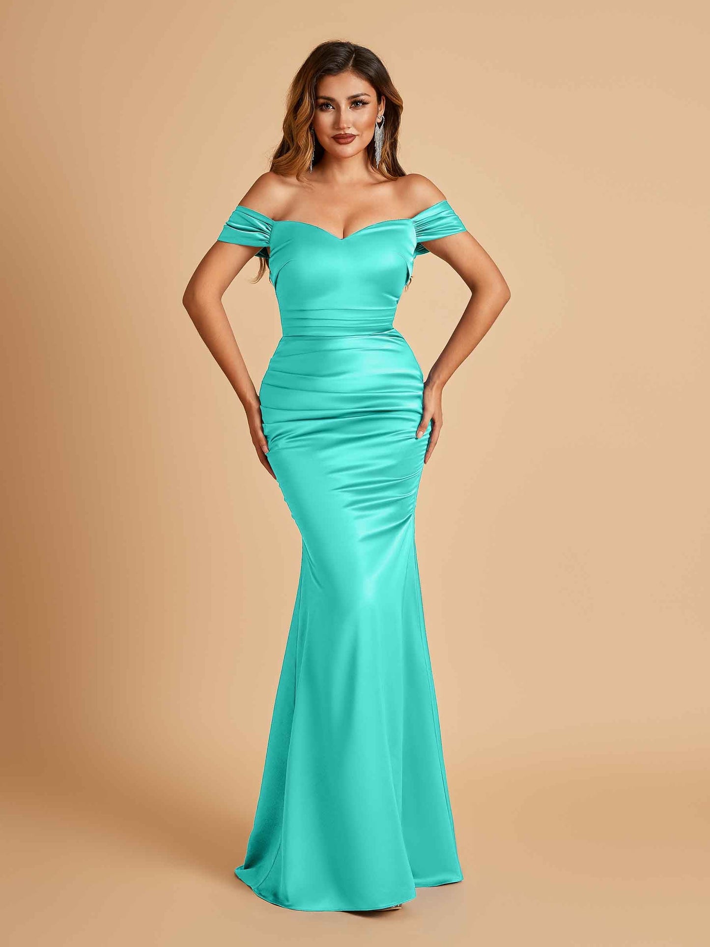Satin Mermaid Off Shoulder Bridesmaid Dresses Sweetheart Floor Length For Sale