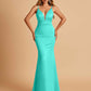 Satin Deep V-neck Mermaid Bridesmaid Dresses Open Back Floor Length