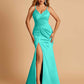 Sexy Mermaid Bridesmaid Dresses Spaghetti Straps Satin Side Slit Pleats Floor Length
