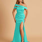 Unique Satin Mermaid Prom Dresses With Off Shoulder Straps Side Slit Floor Length
