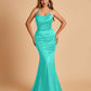 Sexy Satin Mermaid Prom Dresses Spaghetti Straps Scoop Criss-cross Back