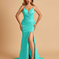 Satin Mermaid Long Prom Dresses Spaghetti Straps Sweetheart Side Slit Floor Length