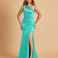 Sexy Satin Key Hole Bridesmaid Dresses One Shoulder Key Hole Floor Length Sheath For Sale