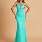 Satin Deep V-neck Mermaid Prom Dresses Open Back Floor Length