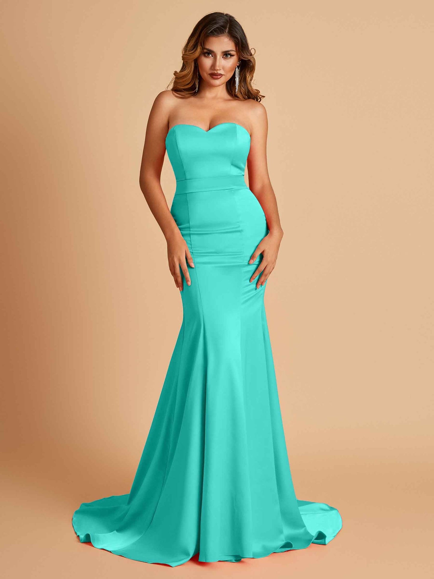 Sexy Satin Sweetheart Mermaid Prom Dresses Strapless Floor Length