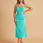Sexy Satin Midi Prom Dresses Spaghetti Straps Slip Scoop Side Slit