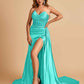 Sexy Satin Corset Bridesmaid Dresses Sweetheart Side Slit With Train Floor Length