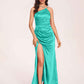 Satin Halter Pleats Sheath Prom Dresses Side-Slit Floor Length Sleeveless