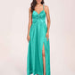 Satin Spaghetti Straps A-line Bridesmaid Dresses Side Slit Floor Length