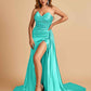 Sexy Satin Corset Prom Dresses Sweetheart Side Slit With Train Floor Length
