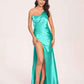 Sexy Satin One-shoulder Bridesmaid Dresses Side Slit Sheath Floor Length Long