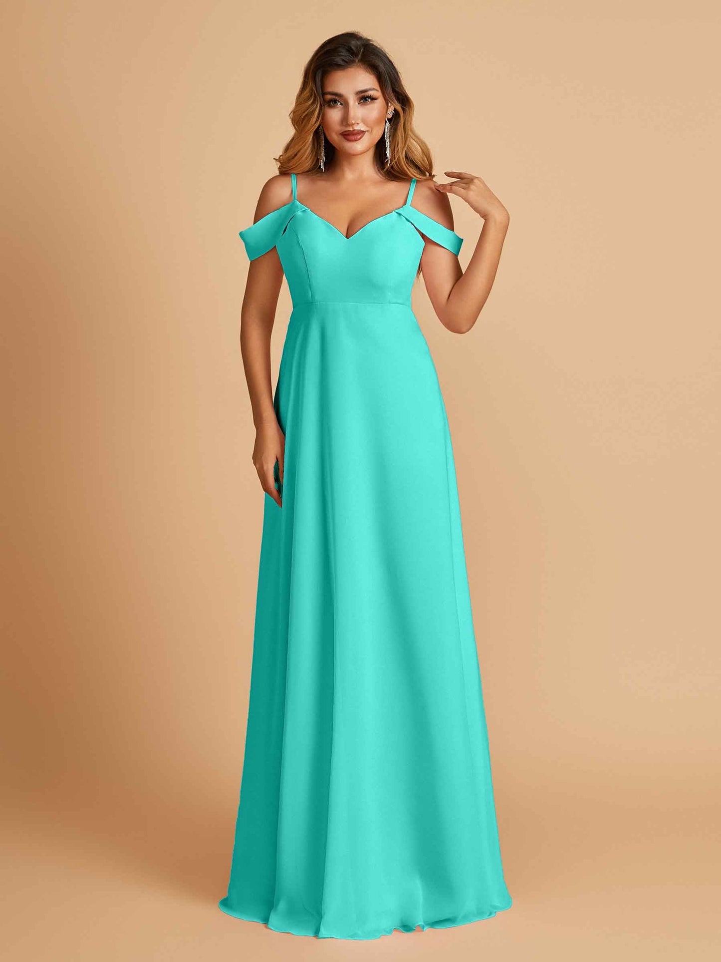 Chiffon Off-shoulder Long Prom Dresses V-neck Floor Length A-line