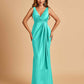 Sexy Satin Sheath V-neck Bridesmaid Dresses Strapless Floor Length