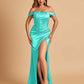 Satin Corset Off Shoulder Prom Dresses Sheath Side Slit Floor Length
