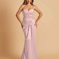 Satin Mermaid Sweetheart Prom Dresses Spaghetti Straps With Pleats Floor Length