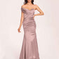 Satin One-shoulder Bridesmaid Dresses Pleats Floor Length Mermaid Long