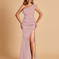 Satin One-shoulder Bridesmaid Dresses Mermaid Side Slit Sleeveless Floor Length